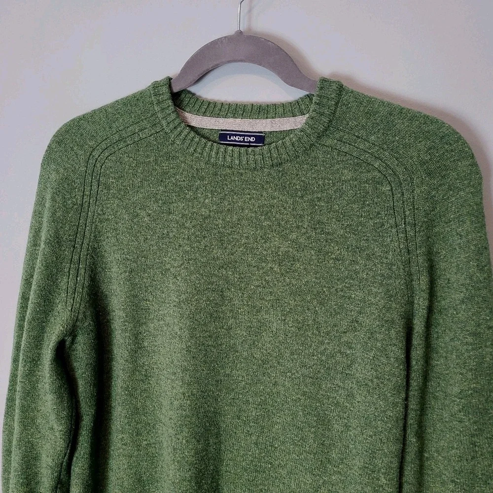 Land's End Mens Lambswool Sweater in size Large Tall LT Wool Green